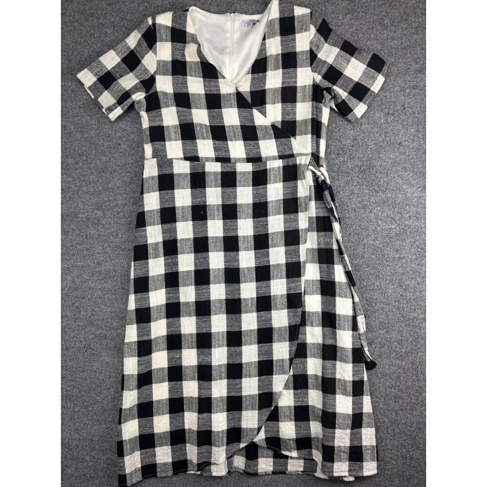 Sweet Salt Dress Women's Medium Black/Wh Buffalo Check Midi Lined Pockets Tie